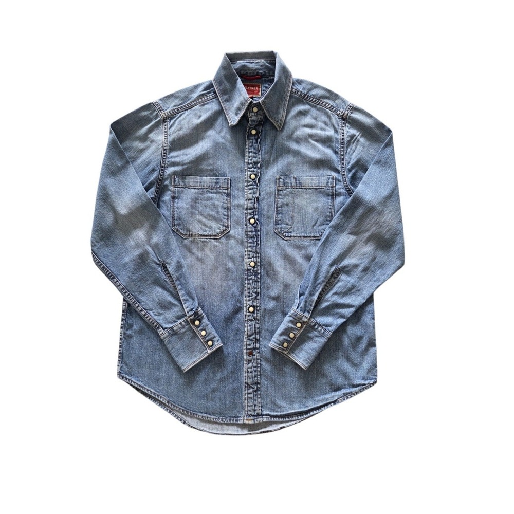 VTG Y2K Tommy Hilfiger Red Label Denim Shirt Mens S Snap Front 2000's Western